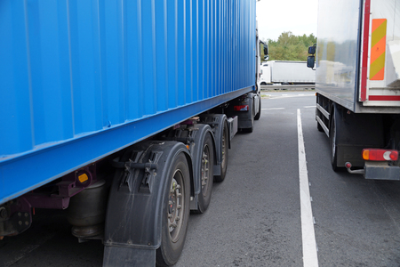 Trucks, parking on the drivers' rest area. Transport.の写真素材