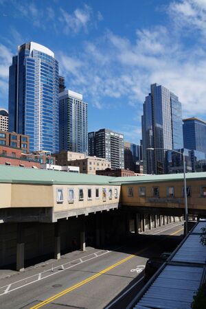 Downtown Seattle. View of buildings from the waterfront.の写真素材