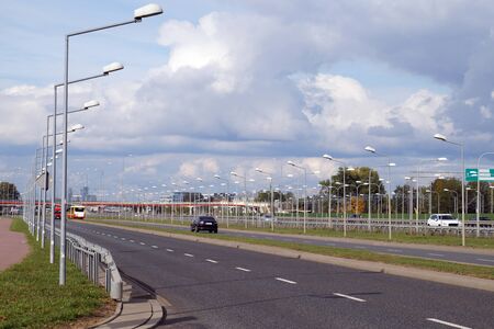 Warsaw. Poland. Extremely extensive expressway lighting system.の写真素材