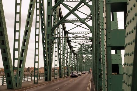 Poland. The city of Wloclawek. A steel truss bridge built before World War II on the Vistula River.の写真素材