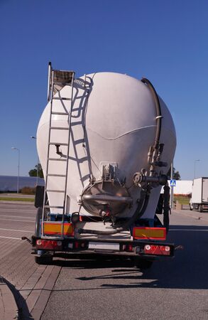 Special tank-semi-trailer. Rear view of the vehicle.の写真素材