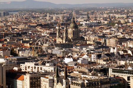 Extensive view with surrounding city mountains in the background. A characteristic part of the Hungarian capital Budapest.の写真素材