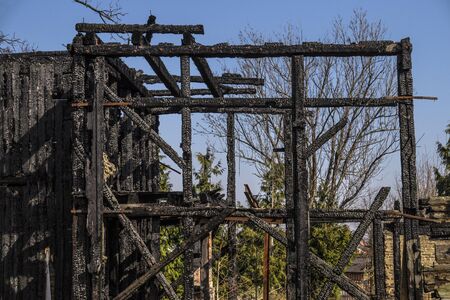 The remainder of the building structure. Home after the fire.の写真素材