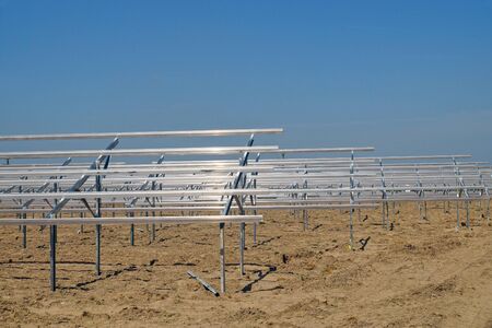 Aluminium construction for photovoltaic panels. Construction of a solar power plant.の写真素材