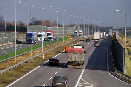 Noise barriers on the motorway. Barriers protect local residents from traffic noise.の写真素材