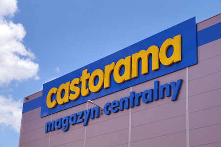 Chain of stores such as: "Home Improvement". Castorama - distribution center of chain stores in Europe. Town of BiaÅa. Poland. April 4, 2020.のeditorial素材