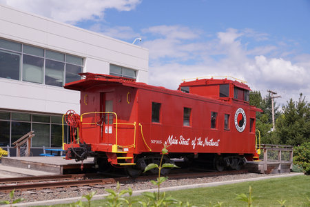 Antique caboose is a reminder of the past Northern Pacific Railroad. Cross Kirkland Corridor. August 29, 2019.のeditorial素材