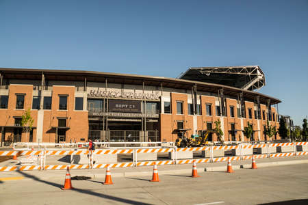 Outdoor football stadium in Seattle, Husky Stadium (officially Alaska Airlines Field at Husky Stadium for sponsorship purposes). Washington, United States. August 2019.のeditorial素材