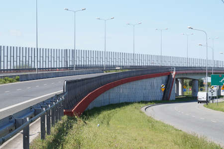 Noise barriers on the motorway. Barriers protect local residents from traffic noise.の写真素材