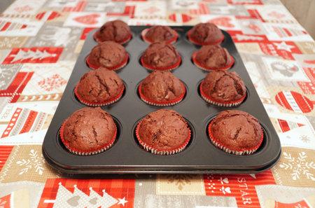 Chocolate Muffins. Homemade cookies fresh from the oven.の写真素材