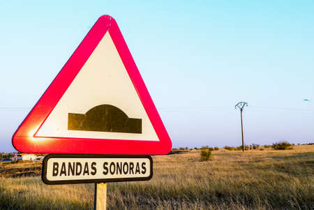 Traffic sign of soundtracks in Spanish. On the southern highway.の写真素材
