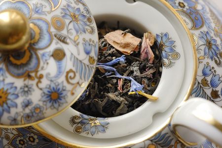 Tea in porcelain teapotの写真素材