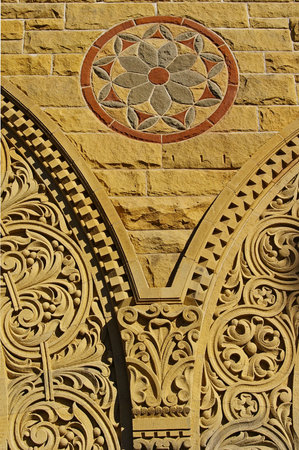 architectural details on the wall of stanford university california