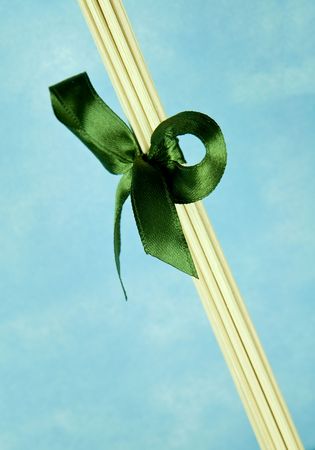 Diffuser sticks and green bow - macroの写真素材