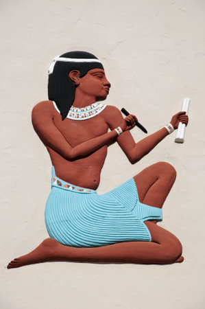 Replica of ancient Egyptian painted relief on wall