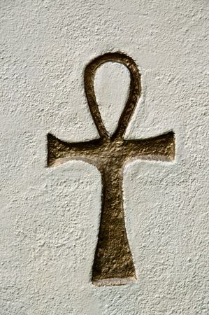 Ancient Egyptian hieroglyphics - replica on stone wallの写真素材