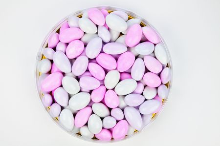 Jordan almonds sweets in the round boxの写真素材