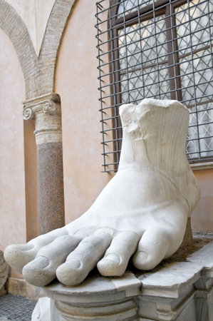 Foot of emperor Constantine, Capitoline Rome, Italy. Fragment of giant sculptureの写真素材
