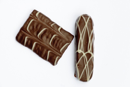 Chocolate covered biscuits - isolated on white の写真素材