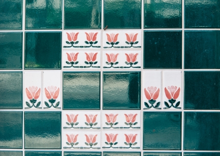 Colorful vintage ceramic tiles wall decoration の写真素材