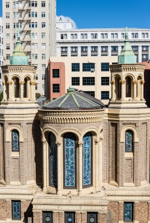 San Francisco cityscape with church in frontのeditorial素材
