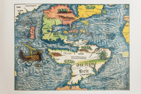 Antique German map of America c  1550  Photo from old reproduction のeditorial素材