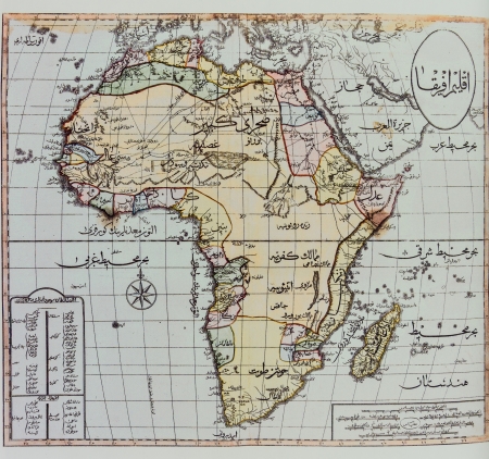 Historical map of Africa in Arabic script. Published in 1803. Photo from old reproductionの写真素材