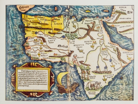 Antique German map of Africa c. 1550. Photo from old reproduction のeditorial素材