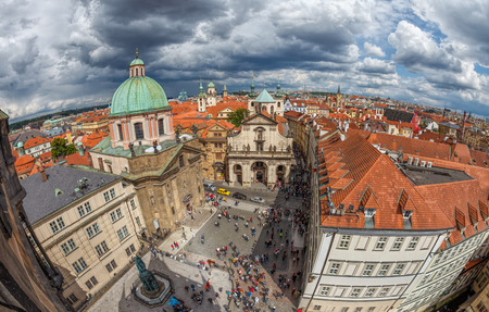 Panorama of red roofs of Prague and Charles SquarePanorama of red roofs of Prague and Charles Square. The historic center of Prague, ancient architecture, and cultural heritageの写真素材