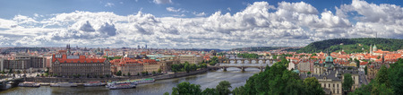 The historic center of Prague, ancient architecture, and cultural heritagePanorama of Prague, river and bridgesの写真素材