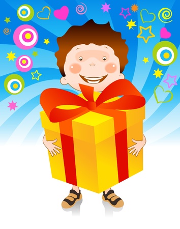 happy child holds in his hands a great gift given himのイラスト素材