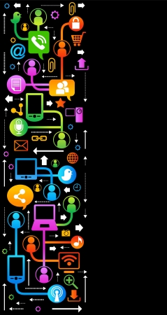 vector background with icons on internet  social network, communication in the global computer networksのイラスト素材