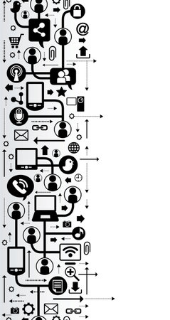 vector background with icons on internet  social network, communication in the global computer networksのイラスト素材