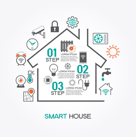 Smart home control concept. Smart house infographic. Concept home with technology system.のイラスト素材