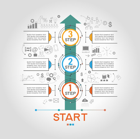 Infographic template with steps, arrow and doodles icons. Vector eps10 illustrationのイラスト素材