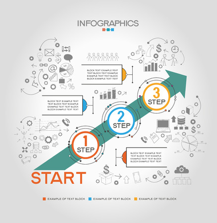 Infographic template with steps, arrow and doodles icons. Vector eps10 illustrationのイラスト素材