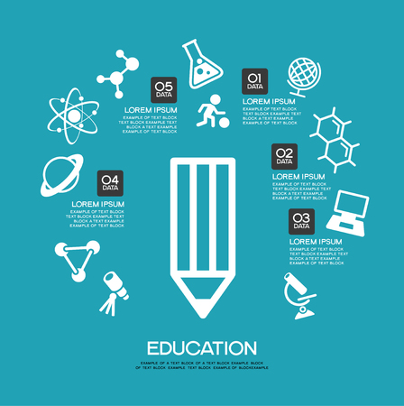 Learning infographic Template. Concept  education.  Pencil surrounded by icons of education.のイラスト素材
