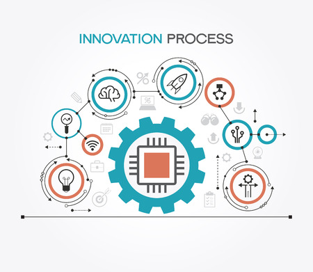 Innovation process strategy. Infographic template. Modern flat design concept for web banners, web sites. The file is saved in the version AI10 EPS.のイラスト素材
