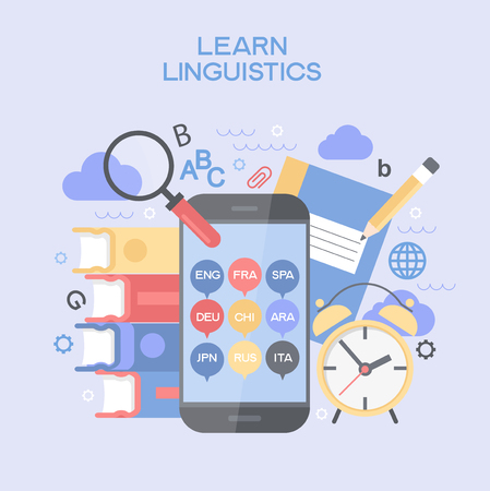 Template Learn Linguistics infographics. Concept for website banners and promotional materials. File is saved in AI10 EPS version. This illustration contains a transparencyのイラスト素材