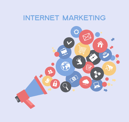 Marketing  promotion concept. Megaphone surrounded by  interface icons.のイラスト素材