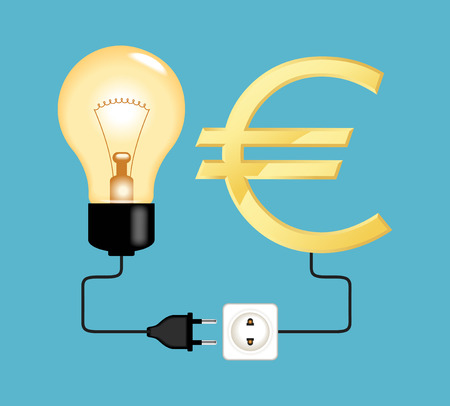 Business idea and investor. Electric plug electric plug connected to a bulb and euro iconのイラスト素材