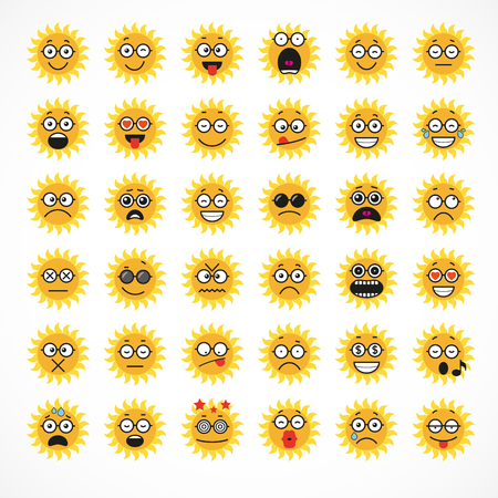 Smiling Cartoon Face Positive People Emotion. Icon Set Vector Illustration.のイラスト素材