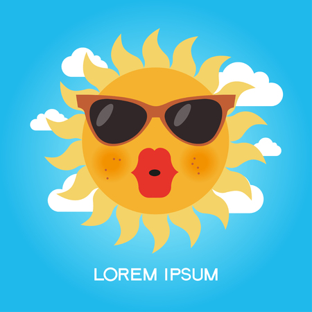 Cartoon  sun in glasses. Flat design pattern with sun and the textのイラスト素材