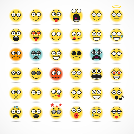Smiling Cartoon Face Positive People Emotion. Icon Set Vector Illustration.のイラスト素材
