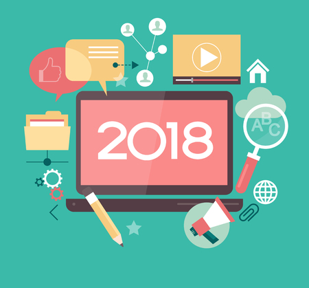 2018 Template blogging infographics. Concept for website banners and promotional materials. File is saved in AI10 EPS version. This illustration contains a transparencyのイラスト素材