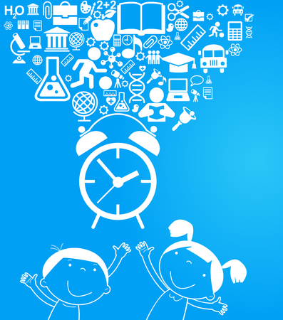 Back to school background with alarm clock and education icons. File is saved in AI10 EPS version.のイラスト素材