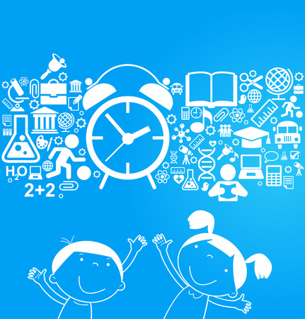 Back to school background with alarm clock and education icons. File is saved in AI10 EPS version.のイラスト素材