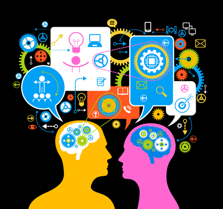 The concept of the functioning of the human body and the brain. Bright color image on a black background. The file is saved in the version AI10 EPS. This image contains transparency. のイラスト素材