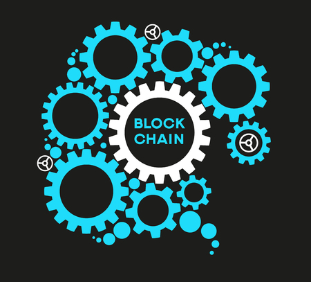 Blockchain network concept , Distributed ledger technology , Block chain text and computer connection.のイラスト素材