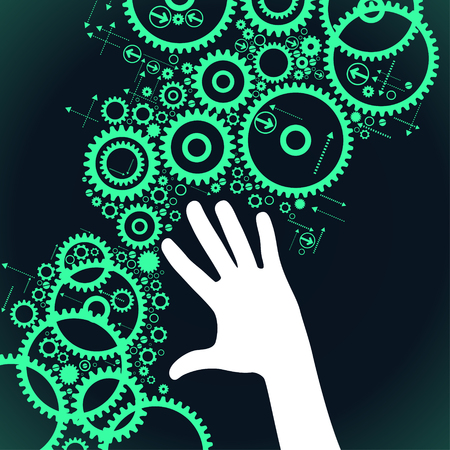 Gears controlled by people. Business process concept. Vector illustration.のイラスト素材